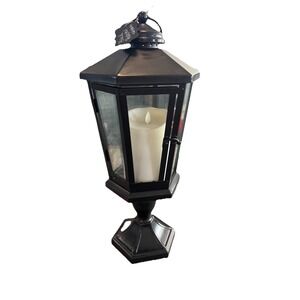 Black Pedestal Lantern (19") With Battery Operated Luminara Candle
